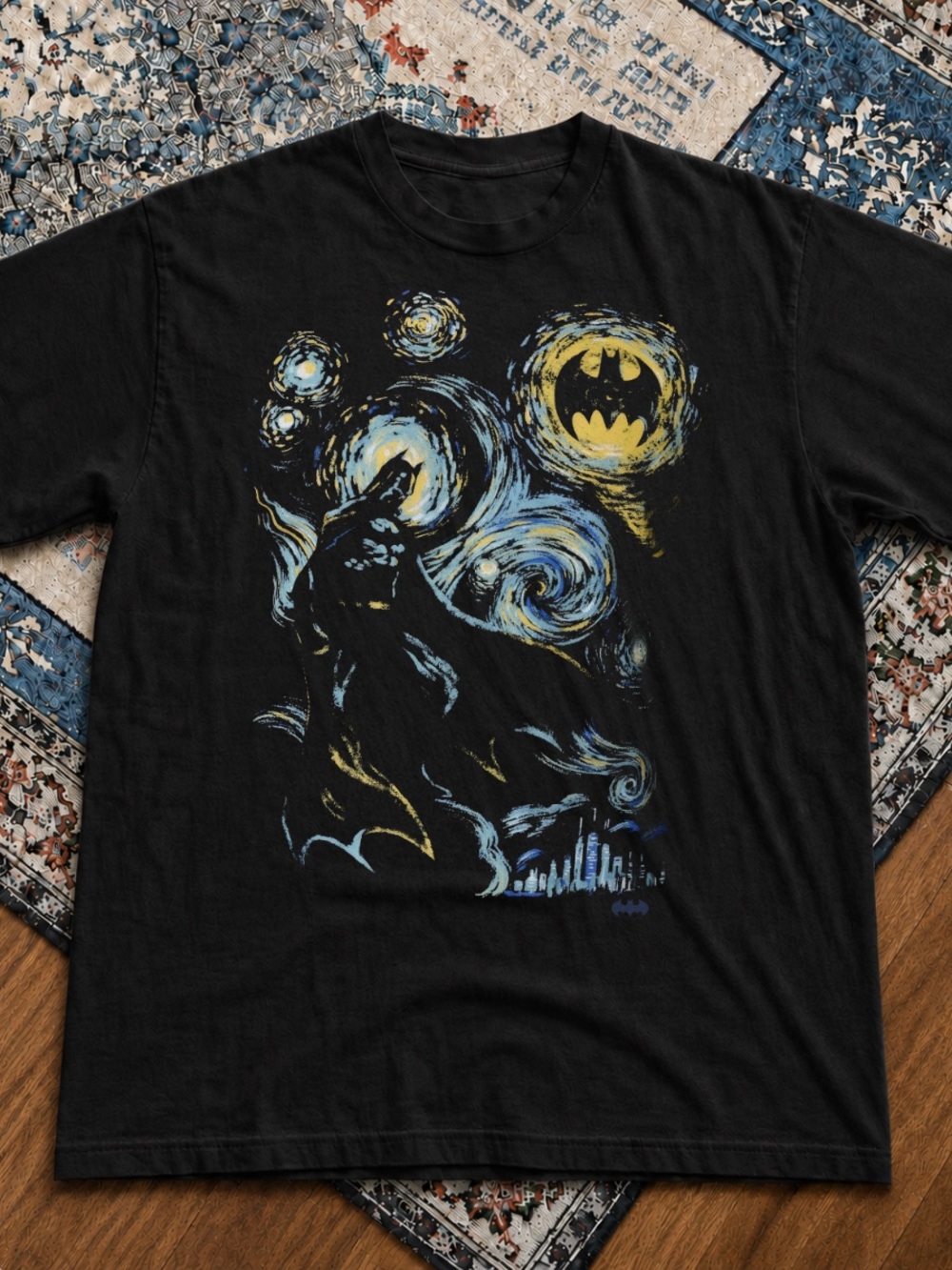 Gildan Black Batman Starry Night Graphic Tee
